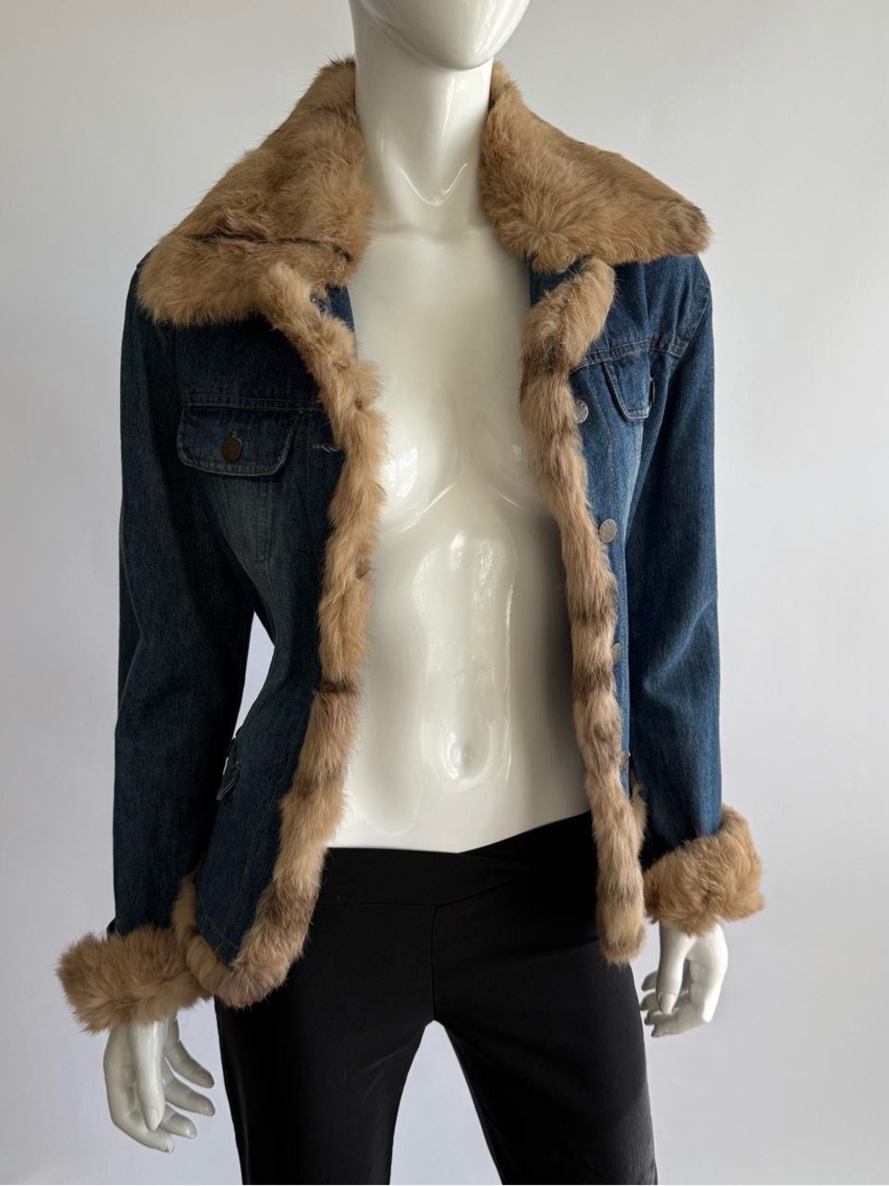 Genuine Rabbit Fur Archival Vintage 90s Denim Jacket